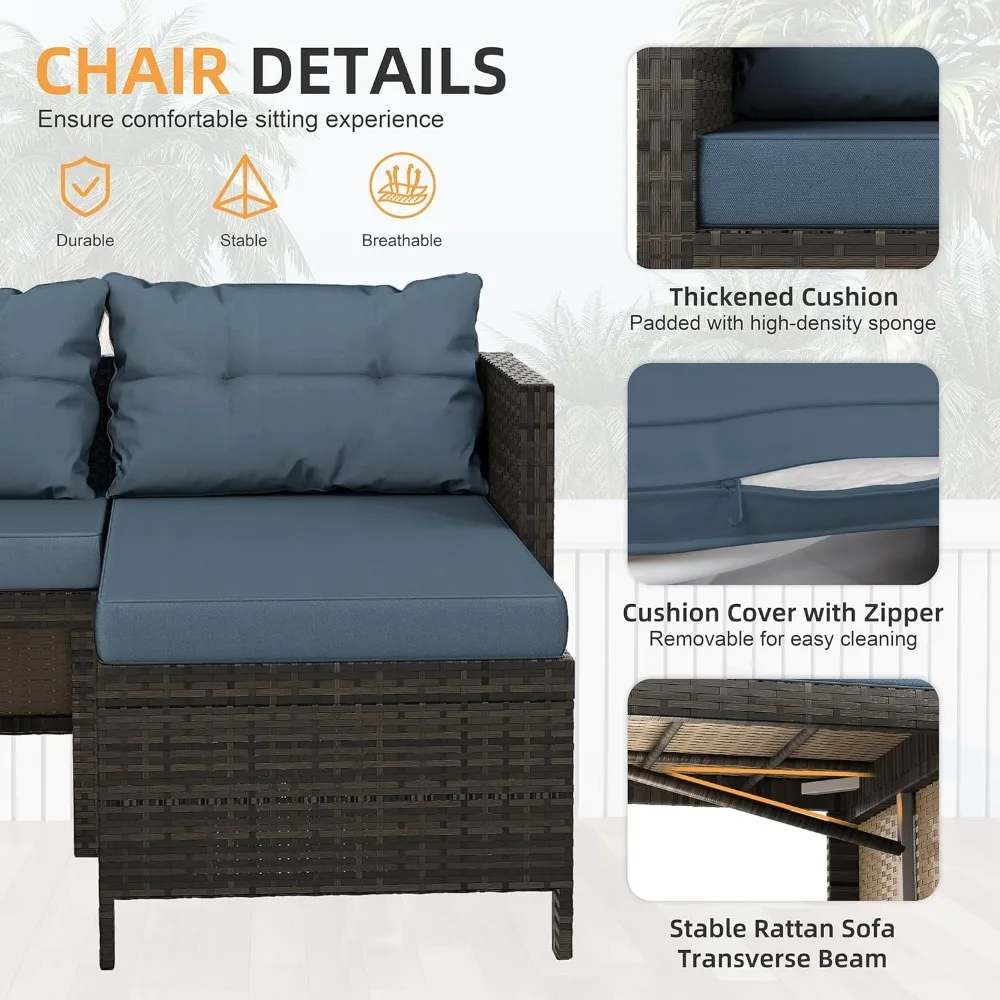 Shintenchi-Gartenmöbel-Sets, Wicker-Patio-Schnitts ets 3-teilige Allwetter-Korb-Rattan-Terrassen-Sitz sofas