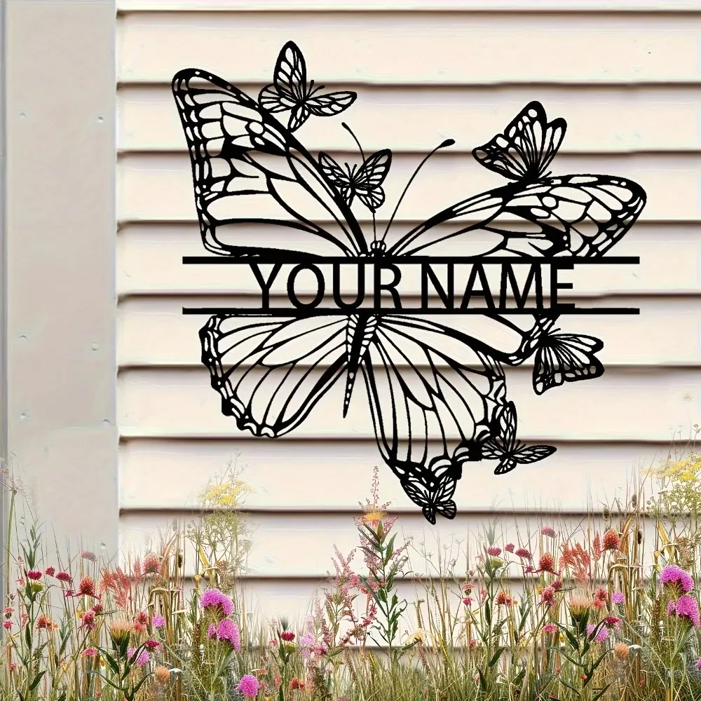 CIFbuy 2D Flat Durable Metal Butterfly Sign Custom Family Last Name Wall Decor Personalized Plaque For Wedding Gift