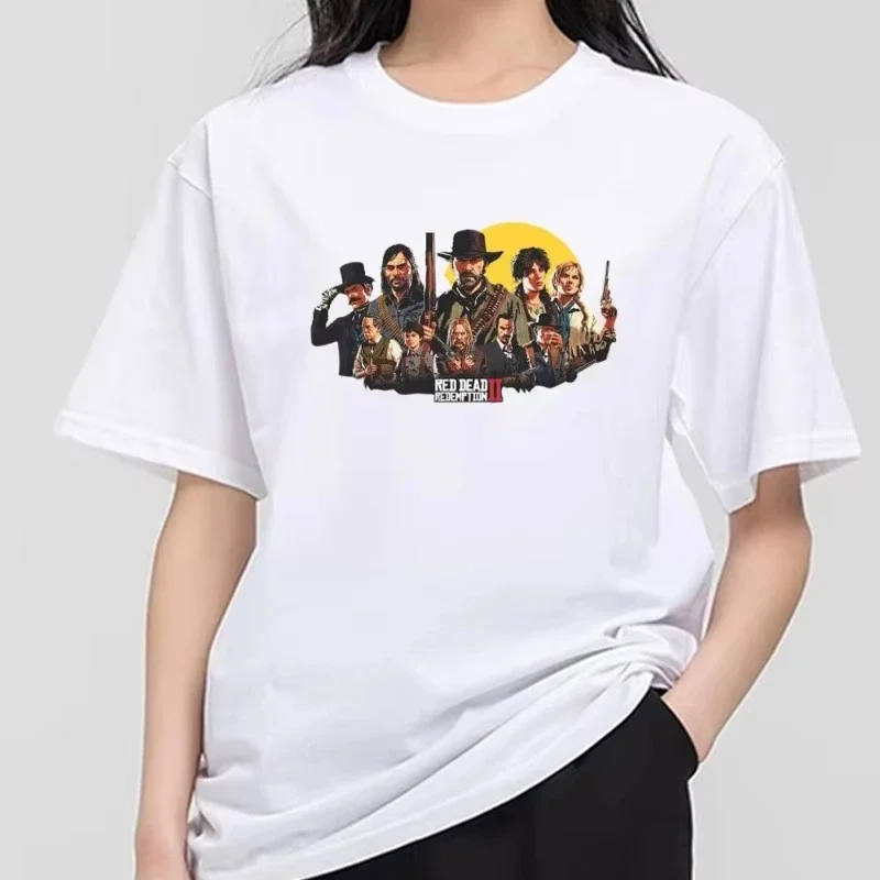 تي شيرت رجالي Red Dead Redemption 2 مطبوع صيفي للزوجين بأكمام قصيرة، 100% قطن، للجنسين نمط هاراجوكو كاجوال