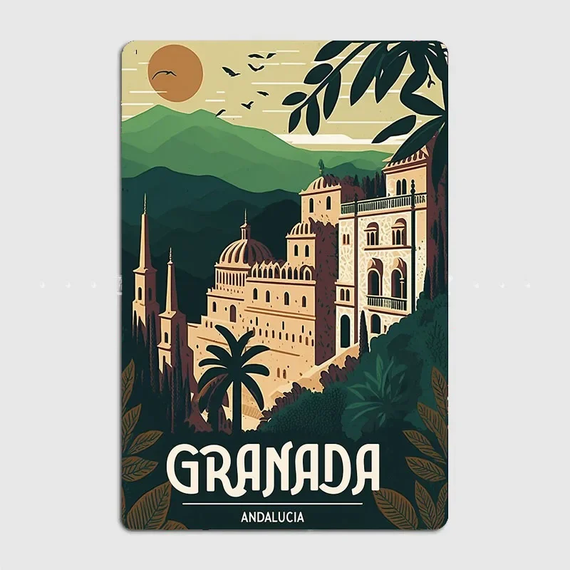 Granada Spain City Travel Scenery Sights Retro Poster Metal Sign Garage Club Indoor Room Decor Wall Decor Custom Tin Home Decor