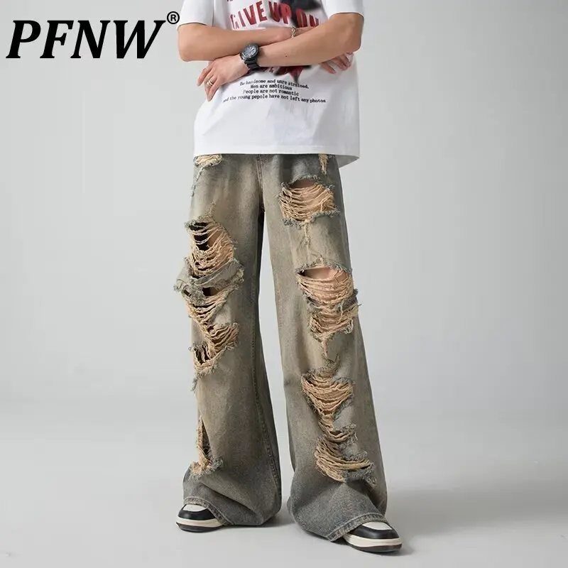 PFNW-pantalones vaqueros rasgados para hombre, Jeans transpirables de estilo coreano, con agujeros, diseño de nicho, 2024, 28W3457