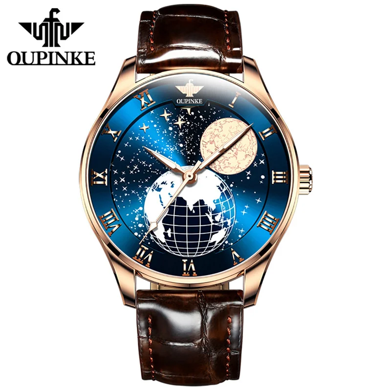 

OUPINKE Business Leather Automatic Mechanical Male Watch Japan Miyota Movement Waterproof Wrist Watches Men's reloj hombre