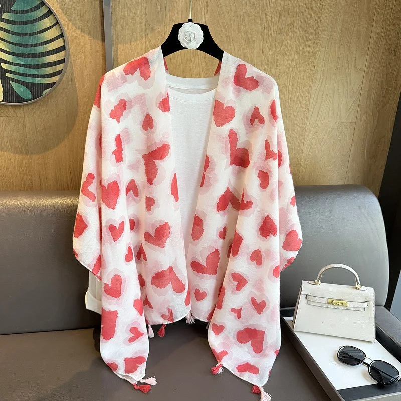 

Summer Lovely Ombre Heart Tassel Cotton Viscose Shawl Scarf Lady High Quality Wrap Pashmina Stole Bufandas Muslim Hijab 180*90Cm