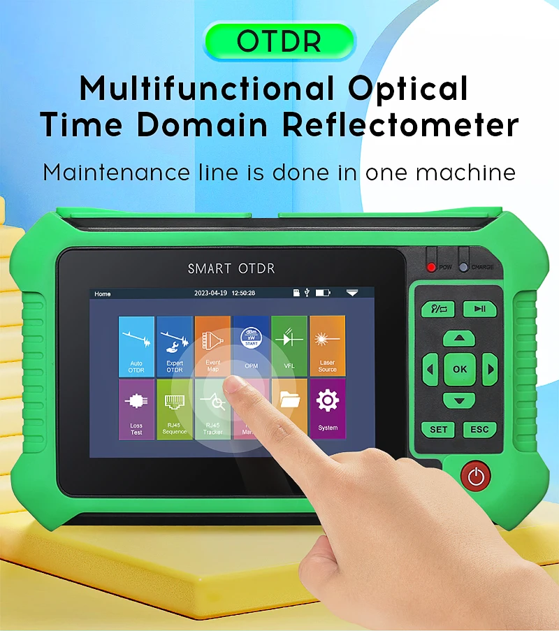 

Pro mini OTDR Fiber Optic Reflectometer with 9 Functions VFL OLS OPM Event Map 22/24dB for 80km Fiber Cable Ethernet Tester