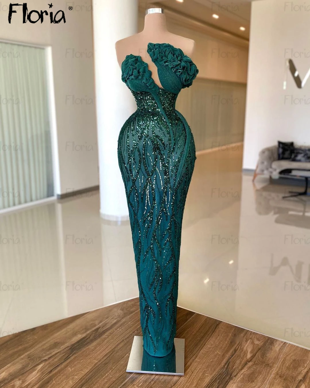 Unique Design Emerald Green Stacked Floral Neck Evening Dress 2023 Women Formal Prom Party Gowns Beaded Tailor Madeвечернее плат