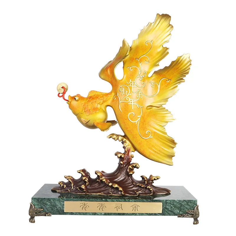 Copper Lucky Fish Ornament Golden Arowana Painted Living Room Office Entrance