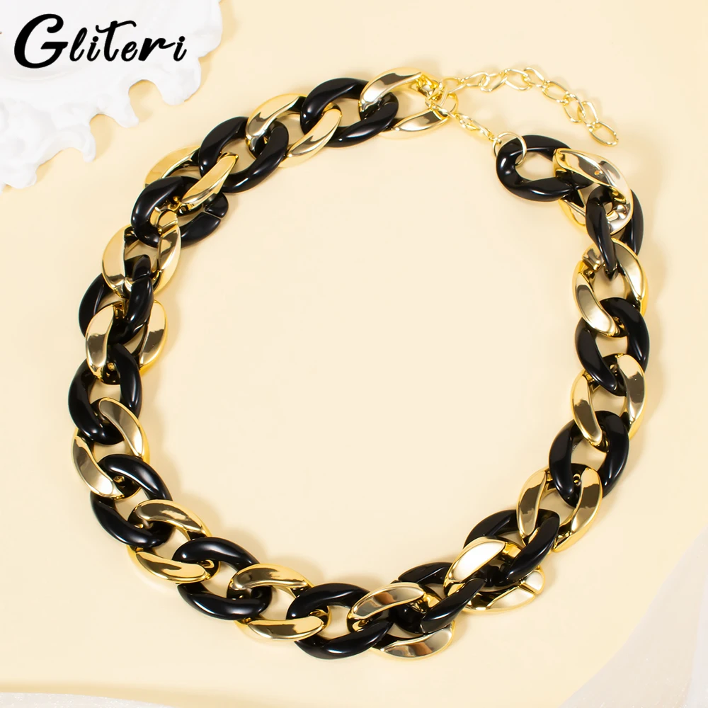 

GEITERI Punk Cuban Chain Necklaces For Women Men Girls Black Gold Color Acrylic Choker Hip Hop Trendy Jewelry Party Gifts 2023