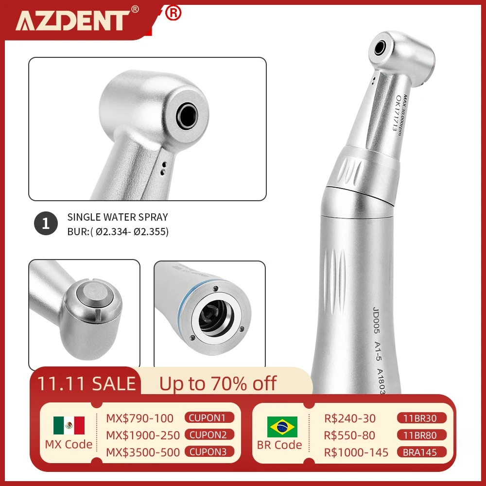 AZDENT Dental Contra Angle Low Speed Handpiece Push Button 4 Hole Internal Spray Water Inner Air Motor E-type Dentist Equipment