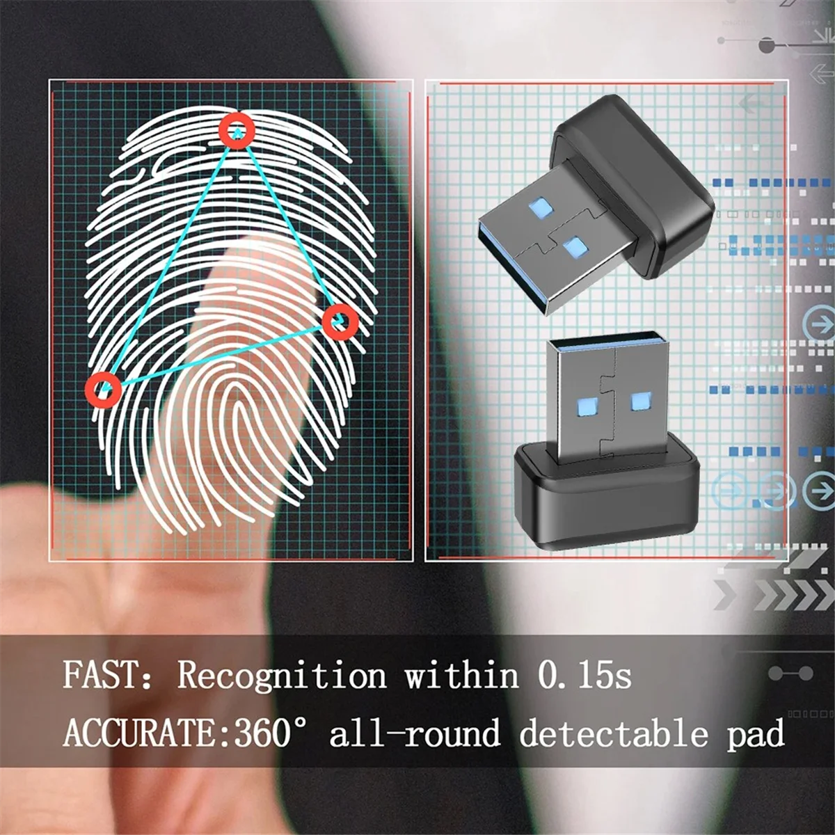 USB Fingerprint Key Reader FIDO U2F Speedy Matching Security Key Windows Hello Anti-Spoofing Mini Fingerprint Reader