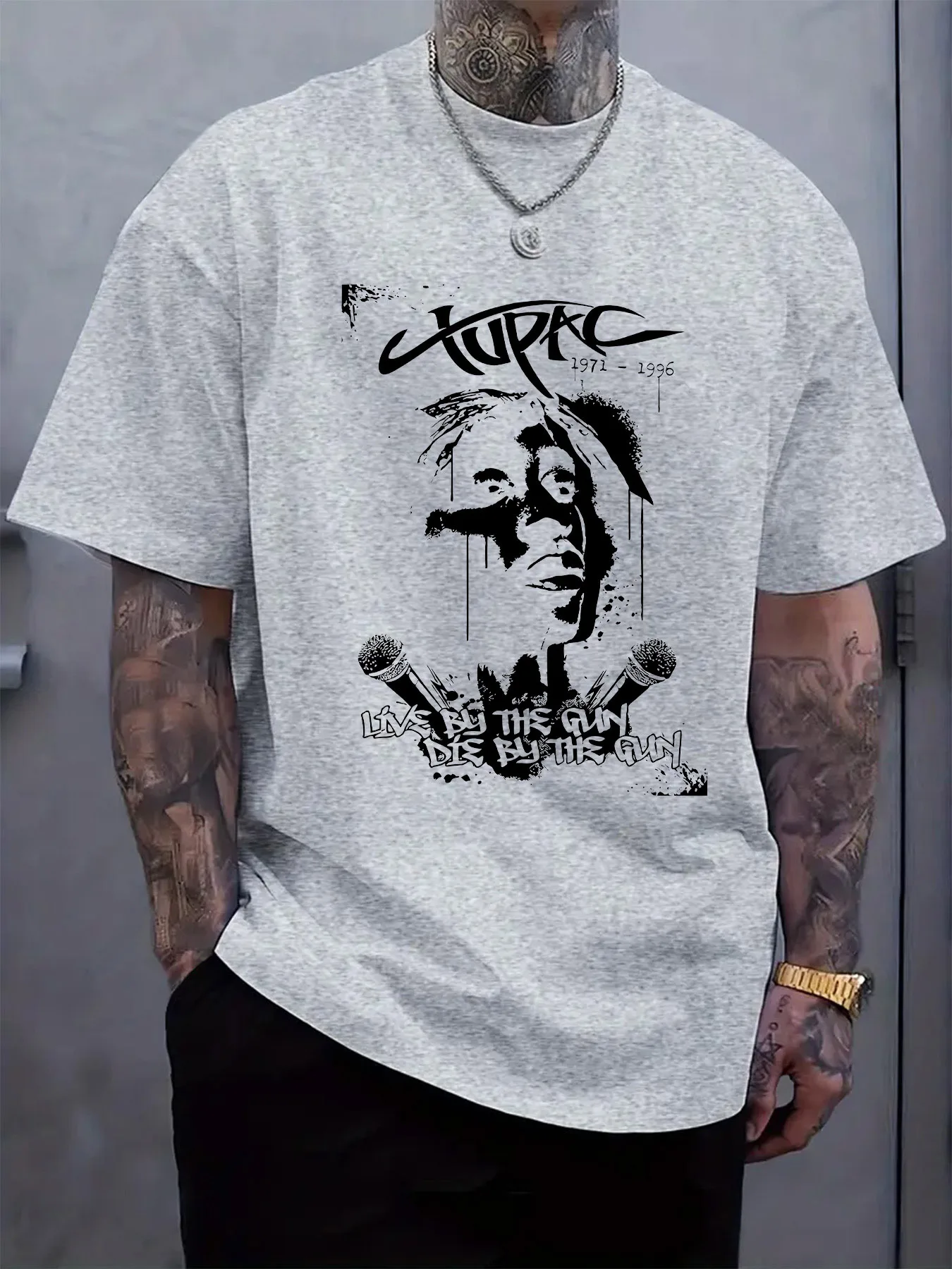 Men's Rap Legend Iconic Rapper Print T-Shirt - Short Sleeve Round Neck Casual Summer Tee Suitable for Spring & Outdoor Wear, Mac