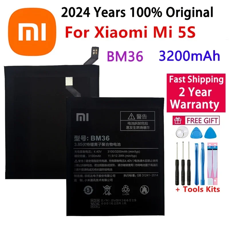 

XiaoMi 100% Original Replacement Battery BM36 For Xiaomi Mi 5S MI5S New Authentic Phone Battery 3200mAh+Fast Shipping