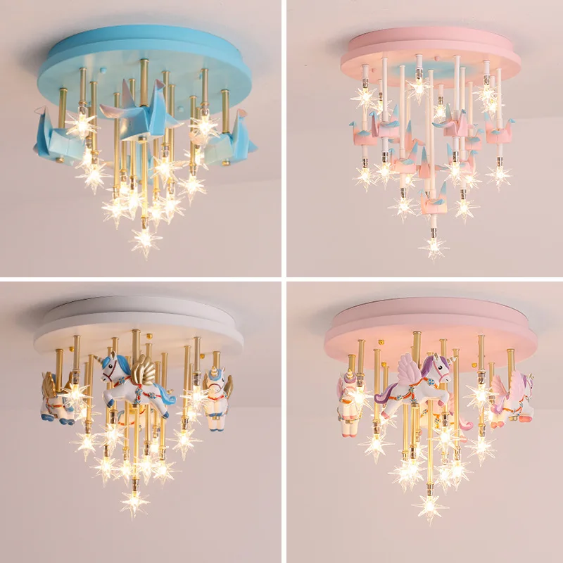 Nordic Modern Children\'s Room Ceiling Lamp Resin Stars Unicorn Led Chandelier Home Decor Indoor Bedroom Luces Para Habitacion