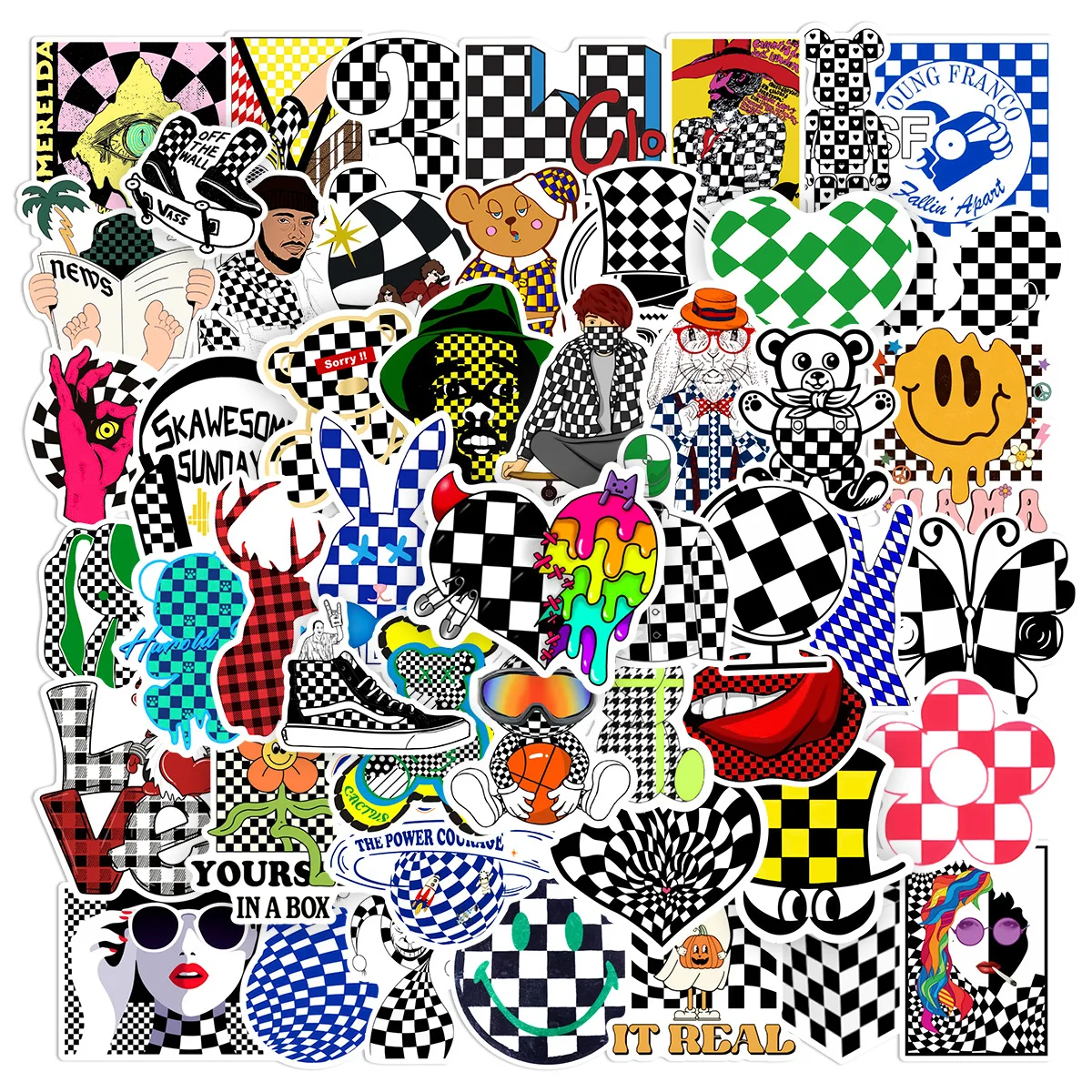 10/30/50pcs Fashion Element Checkerboard Graffiti Sticker Mobile Phone Pvc Luggage Guitar Helmet Diy Laptop Decal Decor Sticker