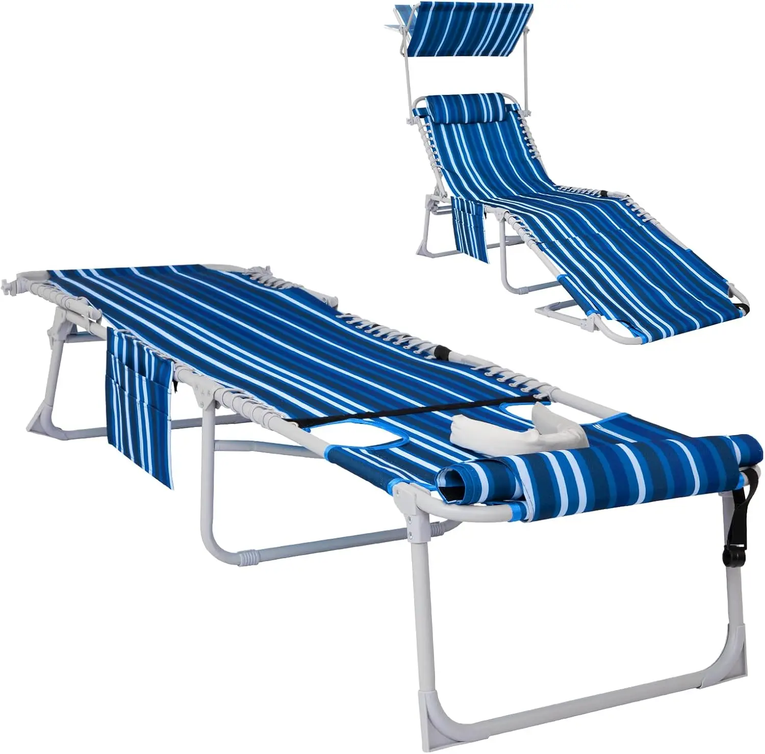 

3 in 1 Tanning Chair with Face Hole & Canopy, 300 lbs Heavy Duty 5 Positions Folding Face Down Lounge Chairs Outdoor with Pillow