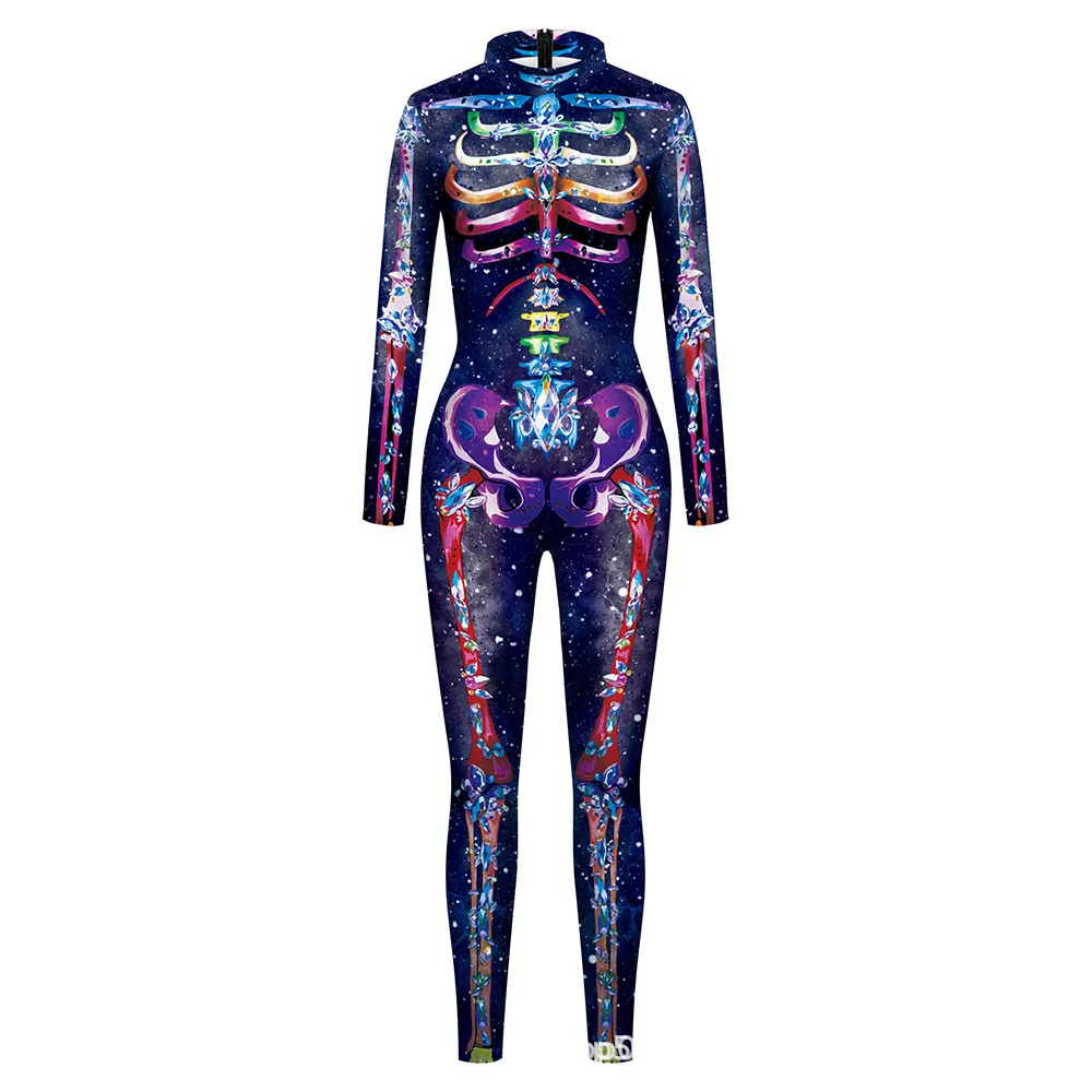 Damen 3D-gedruckter Skelett-Catsuit Jumpsuit Sexy Cosplay-Kostüm für Halloween-Party Modischer Cosplayer Aerial Yoga Bodysuit – Detail 16