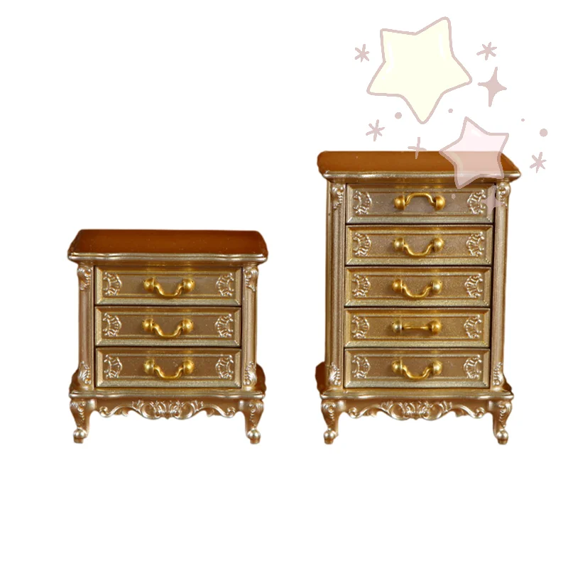 Mini mesita de noche con cajones para casa de muñecas, armario de almacenamiento para muebles de dormitorio, decoración de construcción de microescena, 1/12