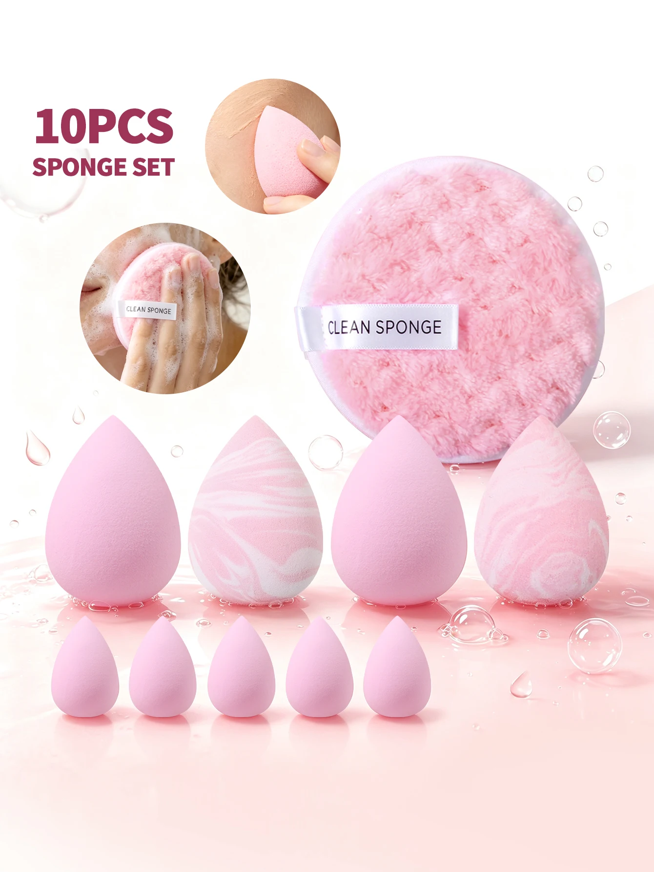 10Pcs Makeup Sponge Set Soft Cosmetic Blending Sponge With Reusable Microfiber Facial Cleansing Pad Multi‑Shape Beauty Makeup To