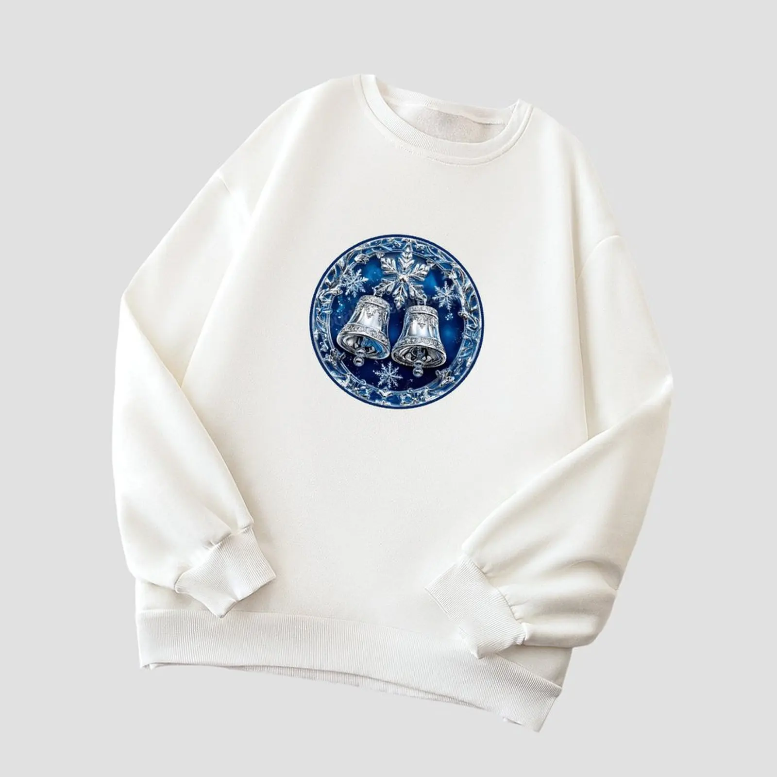 

Round Neck Women's Sweatshirt Long Sleeve Pullovers Velvet Winter Casual Novy God Russian New Year Printed Pattern Sweater