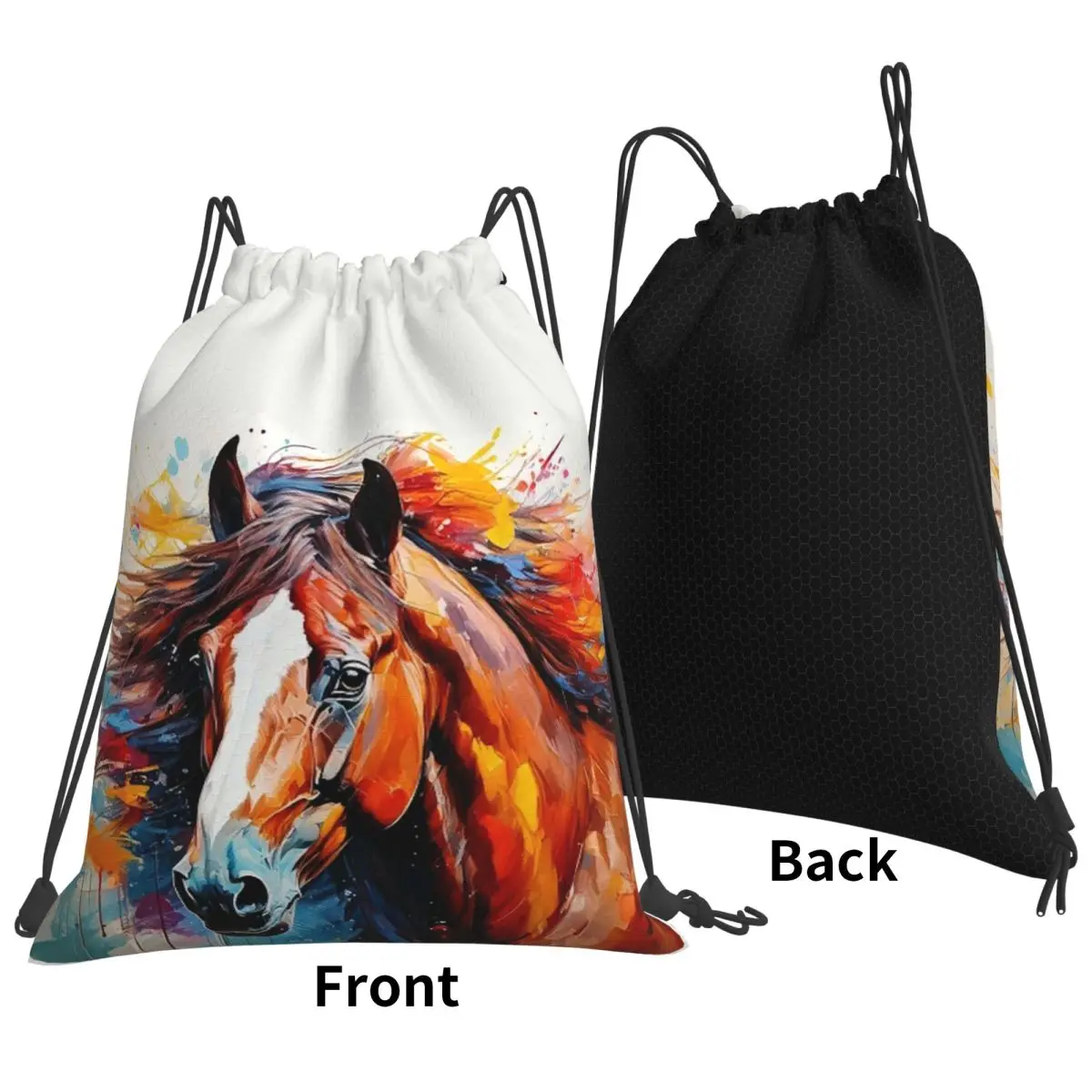Horse Art Loose Artistic Backpacks Fashion Drawstring Bags Shoes Bag Book Bags for Travel Students