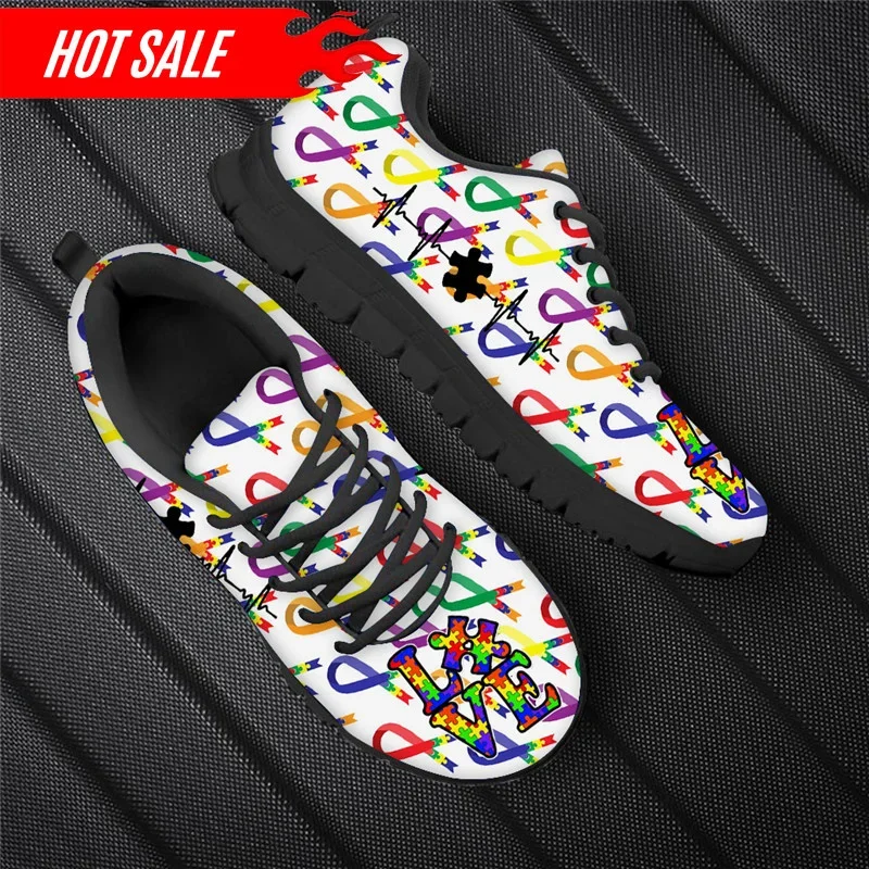 Autism Awareness Flats Shoes for Women Girls Breathable 2023 New Fashion Brand Designer Casual Footwear Lace Up Walking Sneakers