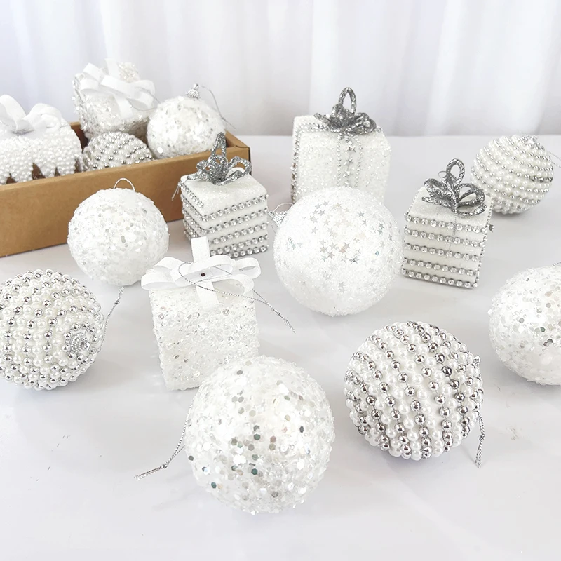 Multiple Styles White Snow Foam Balls Christmas Tree Pendants Hanging Ornament Wedding New Year Christmas Home Party Gifts Decor