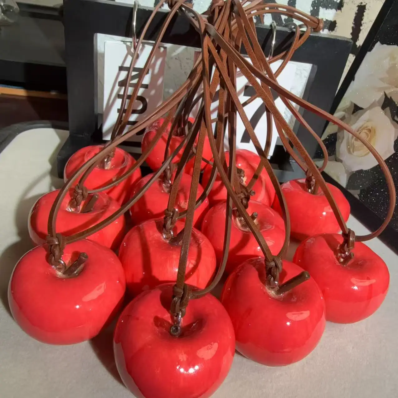 

Handmade Clay Apple Bag Charm Cute Christmas Peace Fruit Pendant Bag Phone And Car Hanging Ornament Accessories for Women Girls