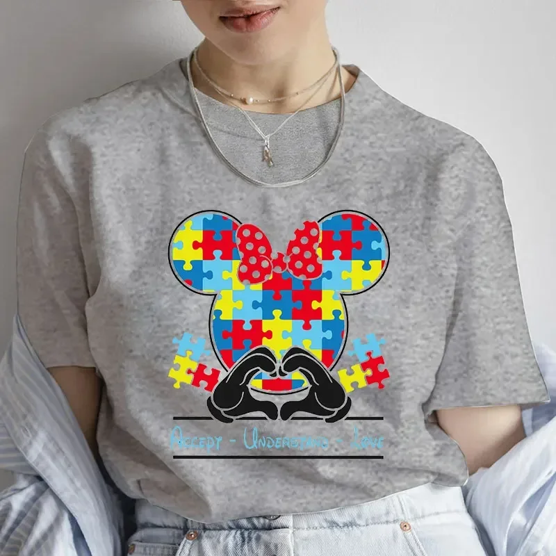 Autism Support T-Shirt Accept Understand Love Short Sleeve Tees Fashion Y2k Graphic Tops Harajuku Streetwear Women Clothing 2024