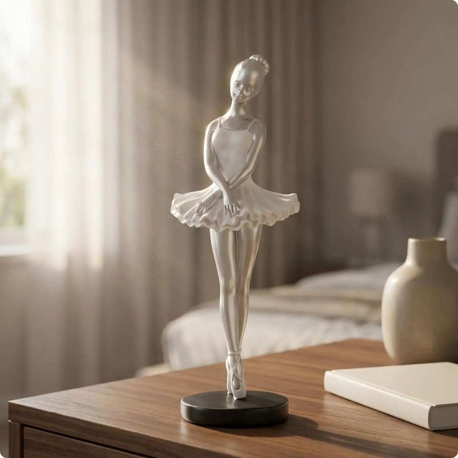 Ballet Dancer Collectible Figurine Resin Ornament with White Dress for Home Shelf Workspace or Cabinet Display view 4