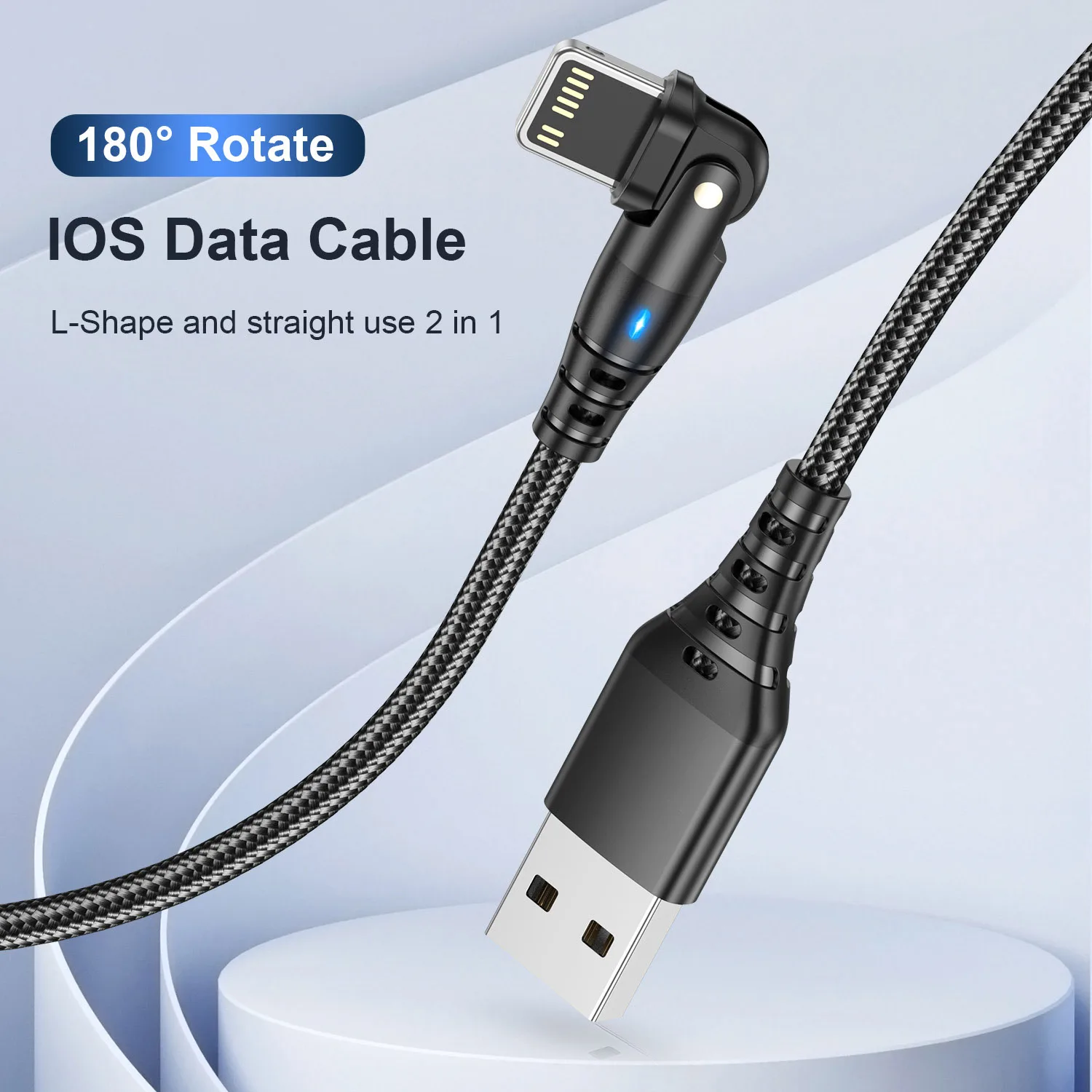 Rotatable USB Fast Charging Cable For Apple iPhone 14 13 12 11 Pro Max X XR XS 7 8 6 Phone Data Cord Charger Wire Accessories