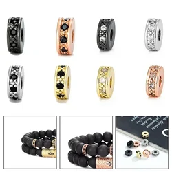 10pcs Flat Round Brass Micro Paved Cubic Zirconia Spacer Beads Nickel 8mm Necklace Bracelet Jewelry Making Accessories