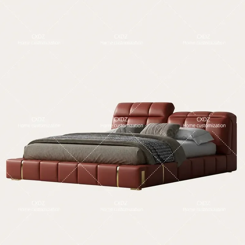 Italian Light Luxury Smart Electric Leather Bed Modern Multi Functional Double Bed for Master Bedroom Villa Home Furniture