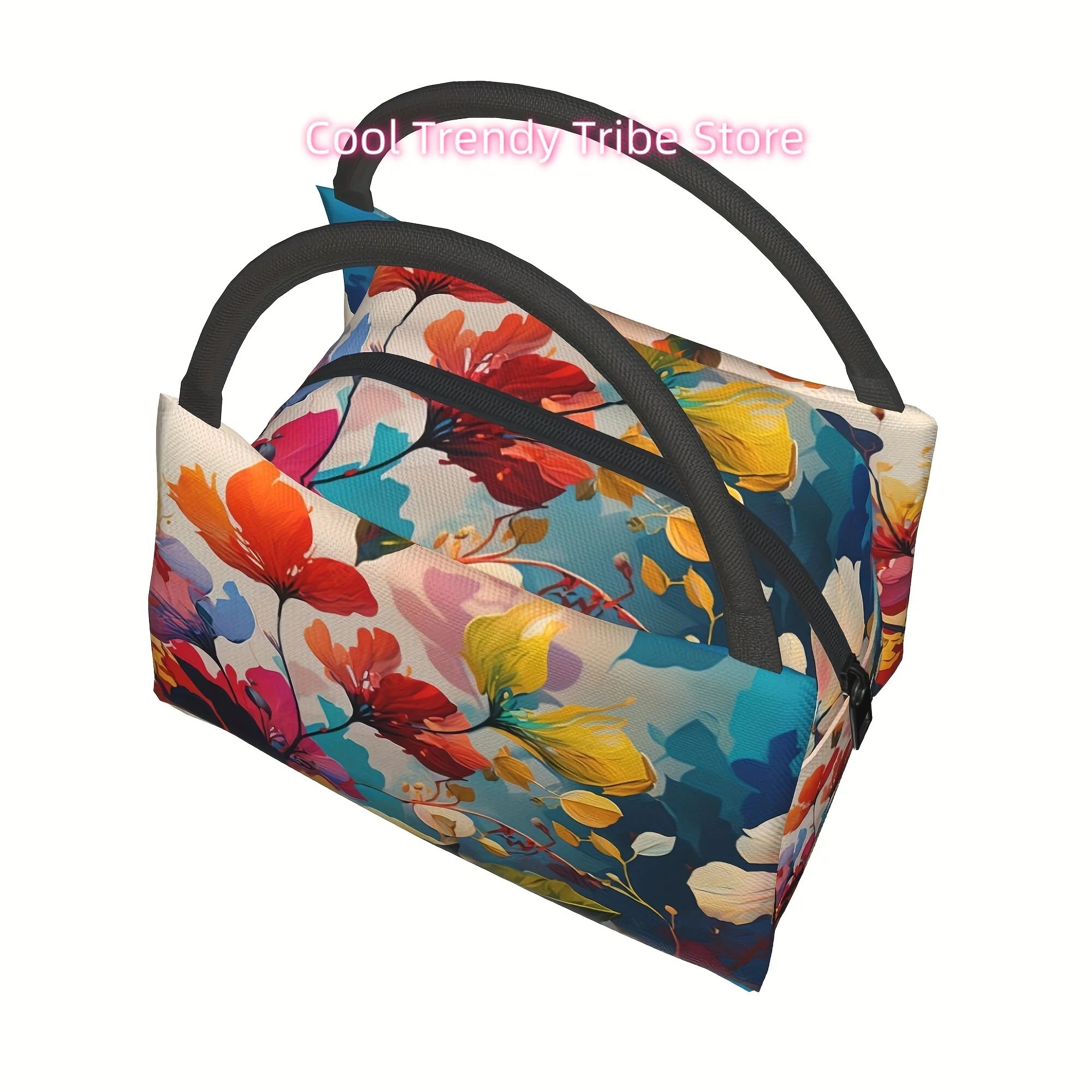 1pc Rode Red And Yellow Flowers, Reusable Cooler Bag, Insulated Bag, Insulated Lunch Bag, for Camping Picnic Beach  s, S