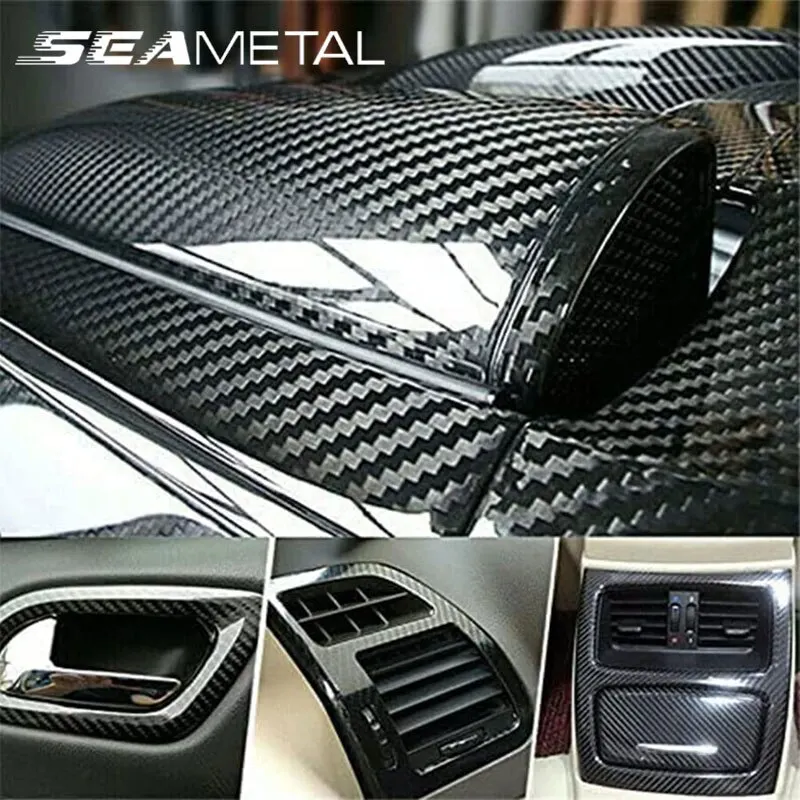 7D Carbon Fiber Car Interior Vinyl Film Decorative Sticker Anti Scratch Protective Film Universal Self Adhesive Car-Styling Trim