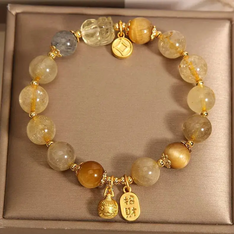Natural Citrine Pi Xiu Women's Bracelet for Prosperous Career Financial Transport Bracelet for Family New Year Gifts