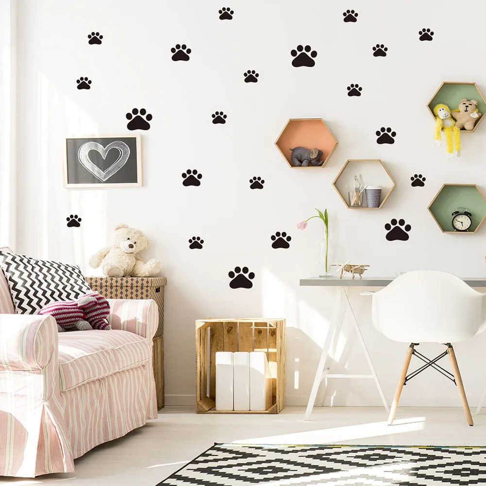 44pcs Decorative Accessories Pack Dog Cat Footprints Paw Print Wall Stickers Pet Paw Vinyl Art Decoration DIY Ornaments Tools