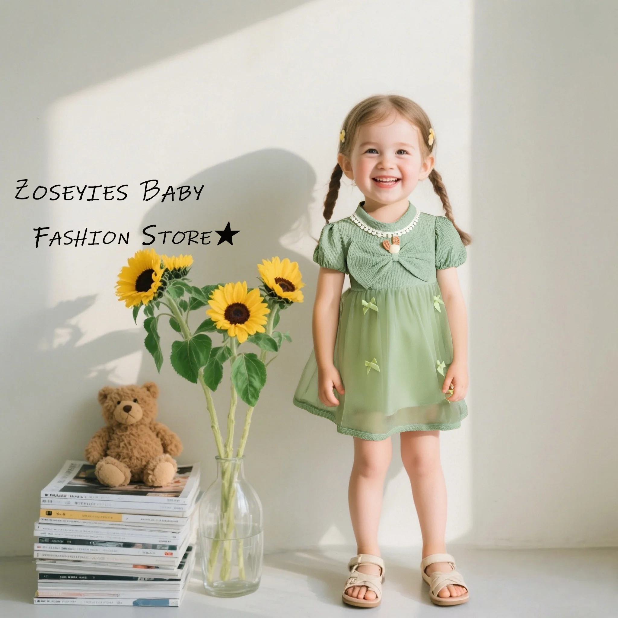 Mädchen Kleid Sommer Bowknot Cartoon Kurzarm Baby Mädchen Kleid Nette Mesh Mädchen Prinzessin Kleider Baby Mädchen Kleidung
