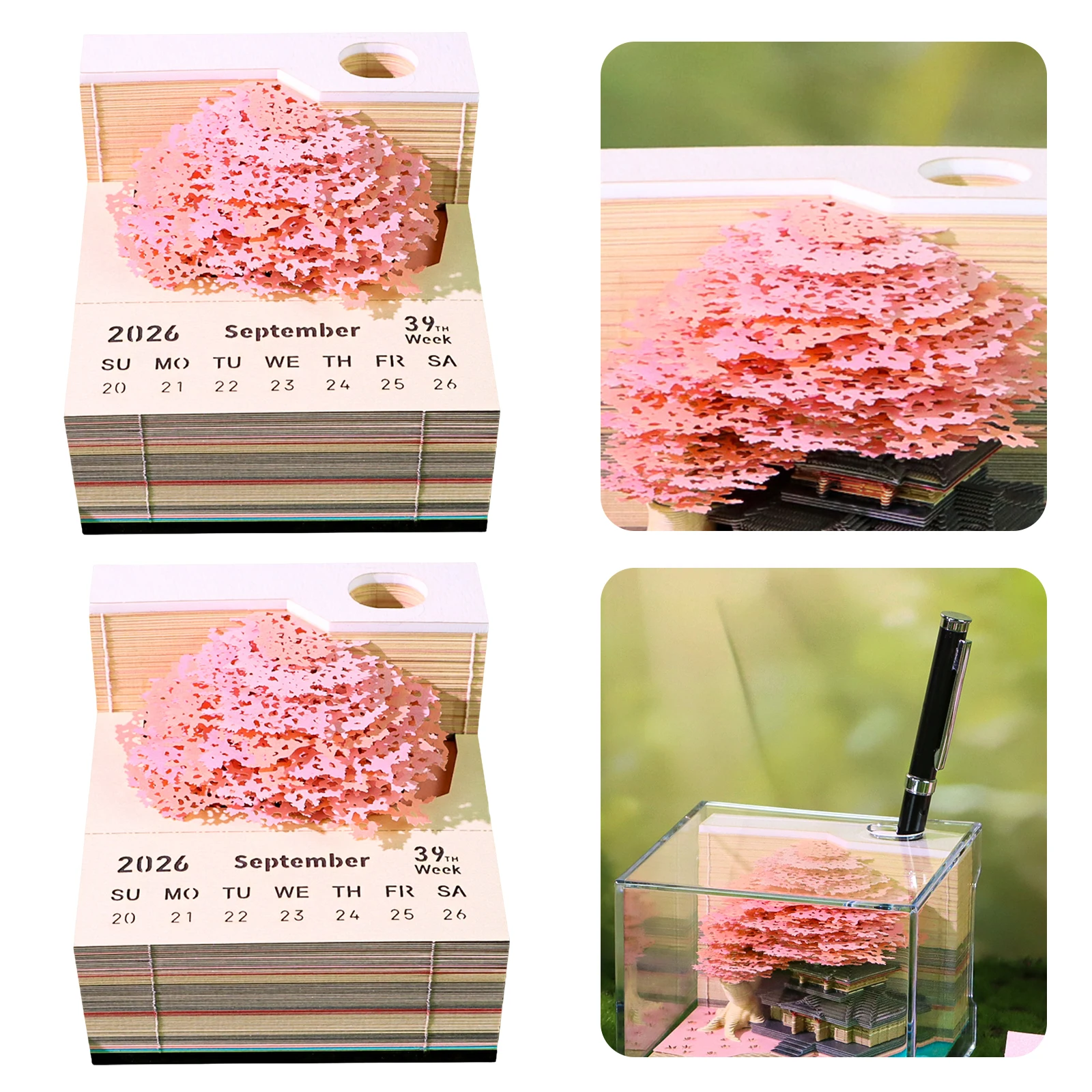 

Time Piece Calendar 2026 3D Art Calendar with Led Light Paper Carving Art Memo Pad Notepad Christmas Gift for Colleague Friend