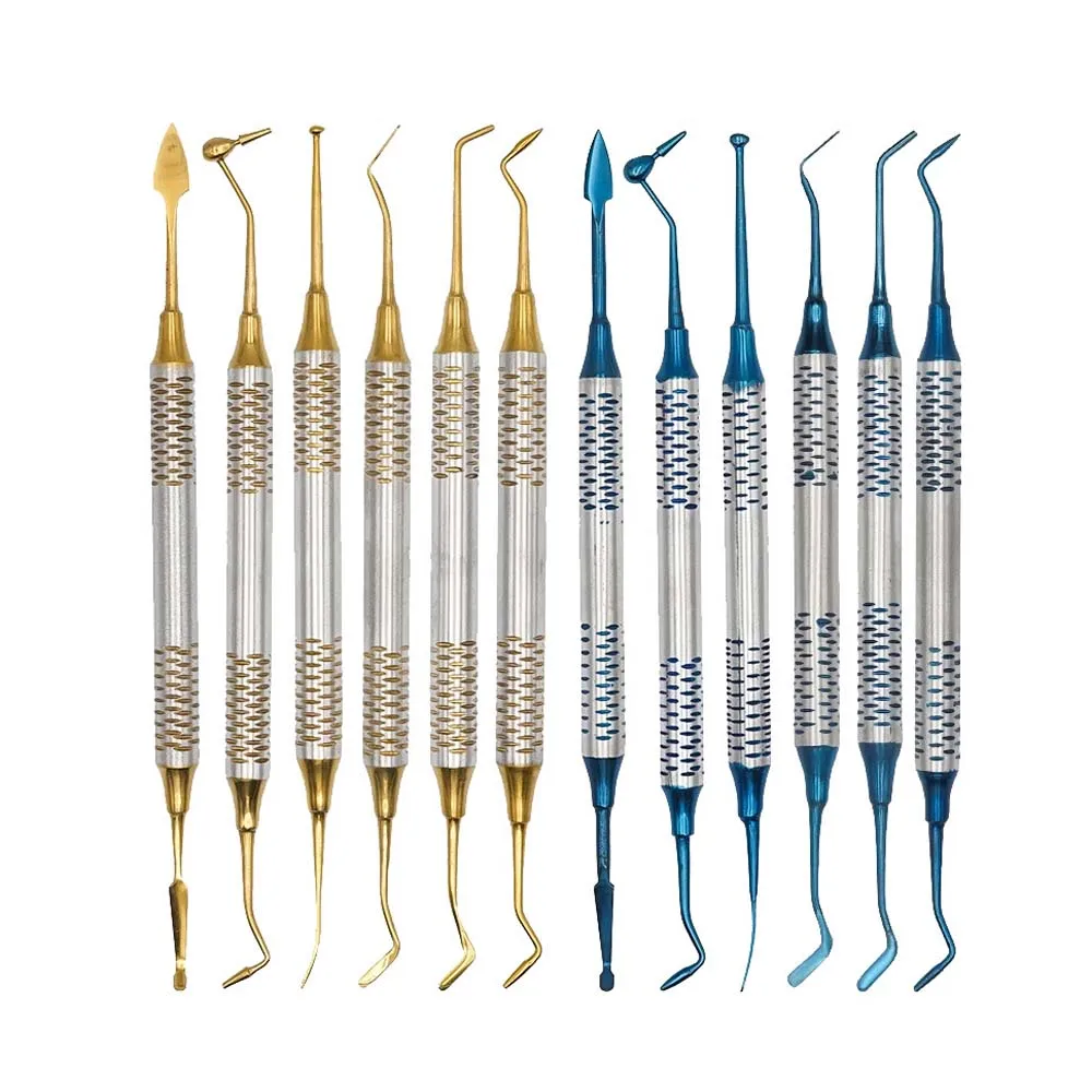 GULPOOE 6Pcs Dental Composite Resin Filler Handle Restoration Tool Dental Restoration Instrument Handle Titanium Plated Head