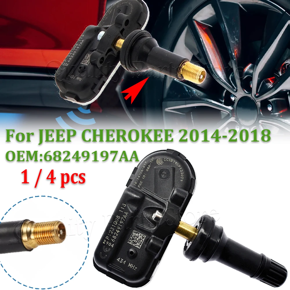 Датчик давления в автомобильных шинах TPMS 433 МГц для 2014-2018 Jeep Cherokee KL 2014-2019 RAM 1500 2015-2018 RAM 2500 68249197AA 68239720AA