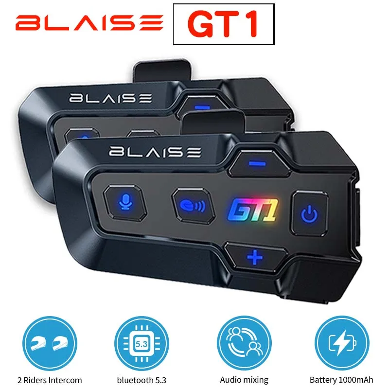 2024 BLAISE Intercom Motorcycle Helmet Bluetooth Headsets 2 Rider 2-in-1 mic Moto 1km Music Sharing Biker Interphone