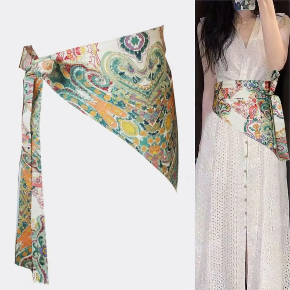 Chinese Style Ethnic Triangular Waistband Tassel Jeans Decor Floral Triangular Belt Embroidered Printing Exquisite