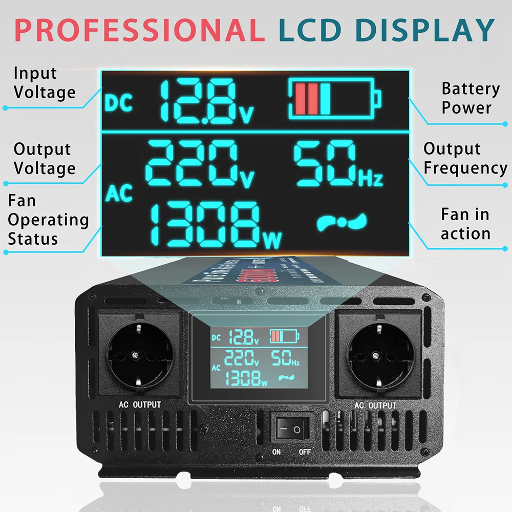 Pure Sine Wave Inverter DC 12V/24V/48V/72V to AC 220V 4000W 5000W 600W Europe Socket Power Converter Car Charger Solar Inverter