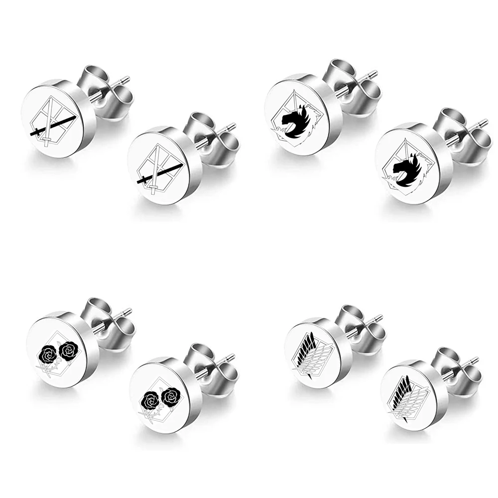 Anime Attack on Titans Earring Wings Trainee Survey Corps Horse Sword Stainless Steel Ear Studs Cерьги Cosplay Jewelry Gift