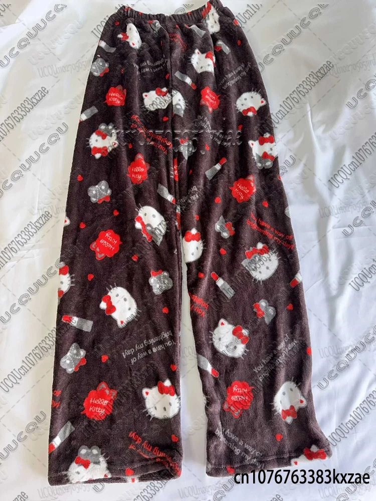 Y2K Hello Kitty Flannel Pajama Pants Cozy Lounge Wear Dorm Essential Cute Cartoon Pants Fashion Kawaii Anime Cartoon Pants