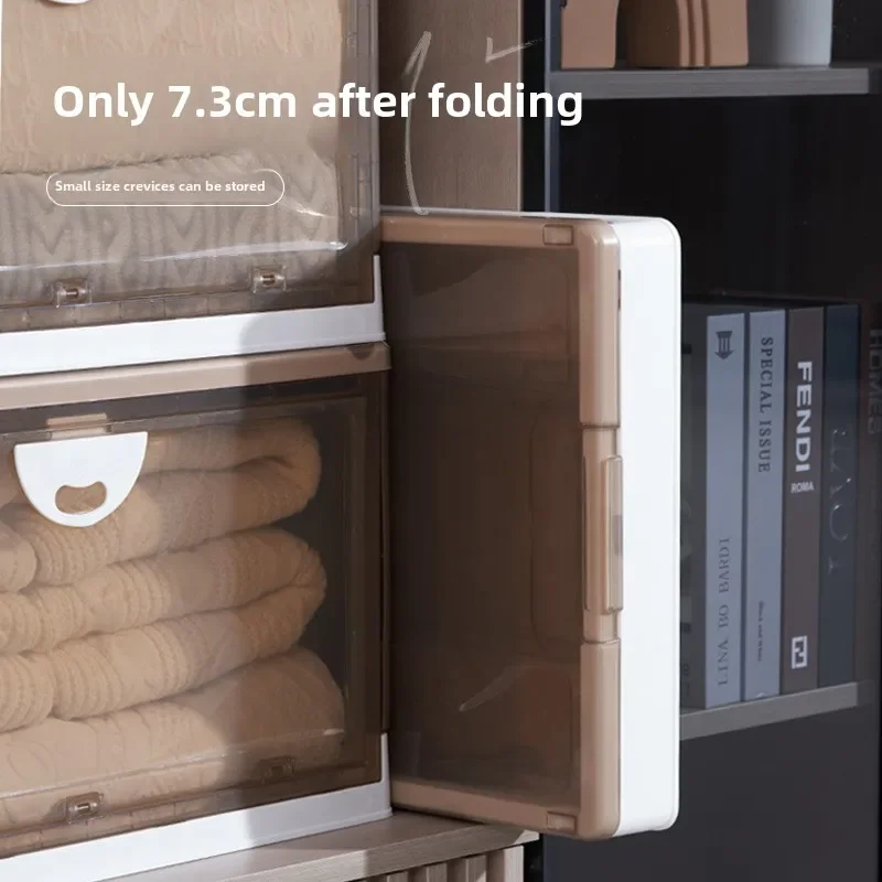 Folding storage box, installation-free plastic toy books can be stacked with side door transparent storage box