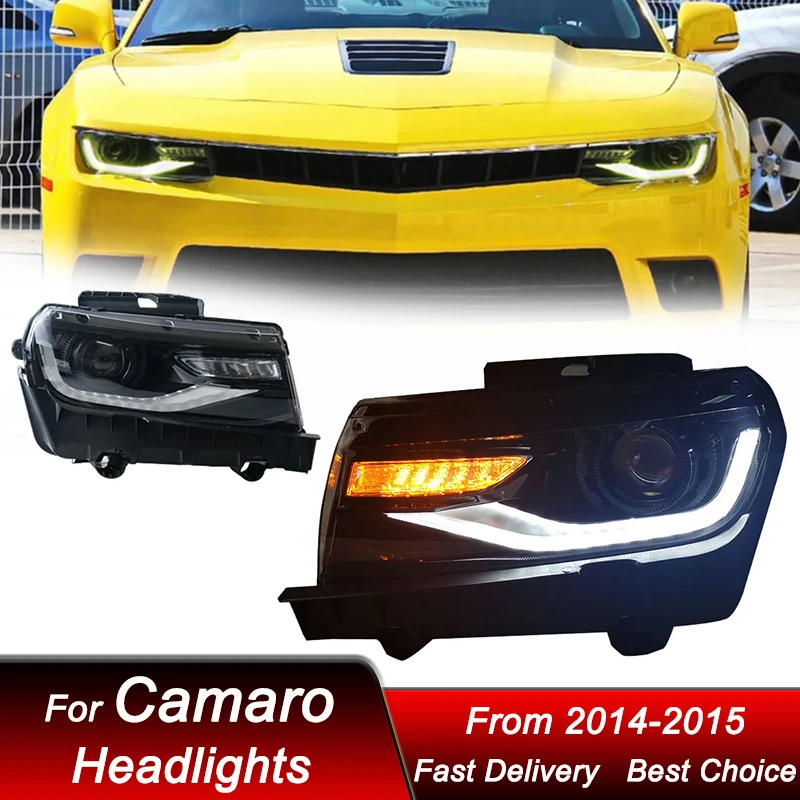 

Поп-стайлинг автомобилей фары для Chevrolet Camaro 2014-2015, полностью светодиодный новый стиль, авто фары в сборе, аксессуары для линз проектора K