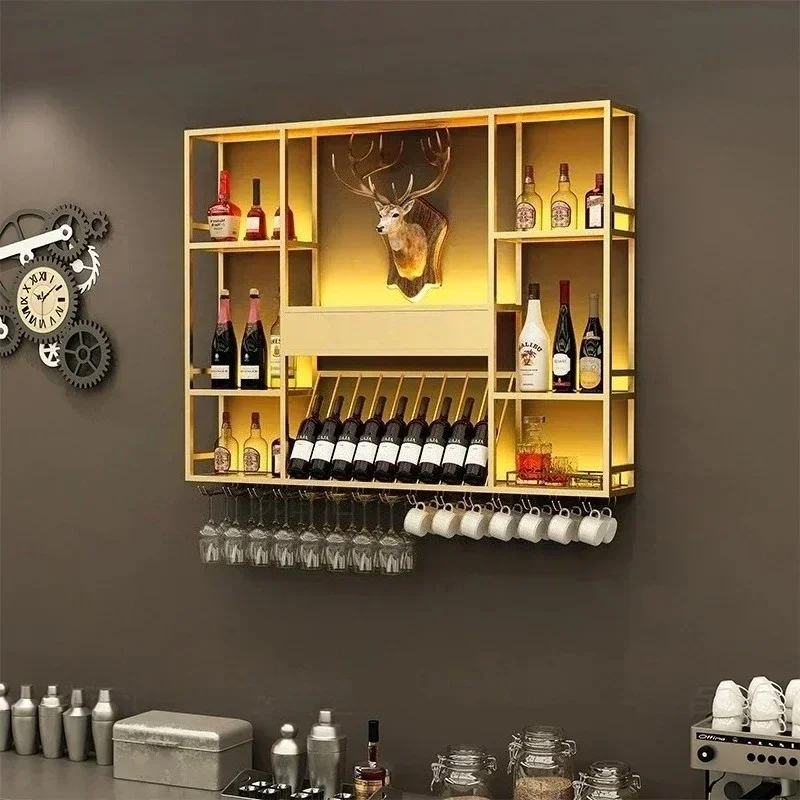 Bar Cabinet Wine Refrigerator Whiskey Showcase Nordic Hanging Drinks Wall Rack Metal Vitrinas Storage Shelves Bar Furniture