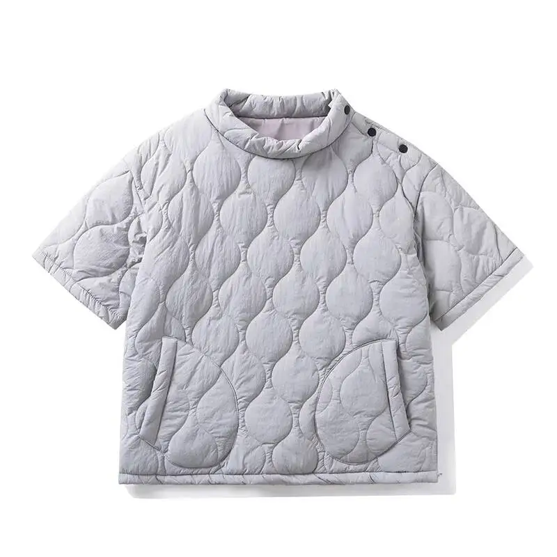 

Autumn Winter Warm Half Sleeve Padded Jacket Harajuku Casual Mens And Womens Loose Parkastrendy Stand Collar Pullover Coat