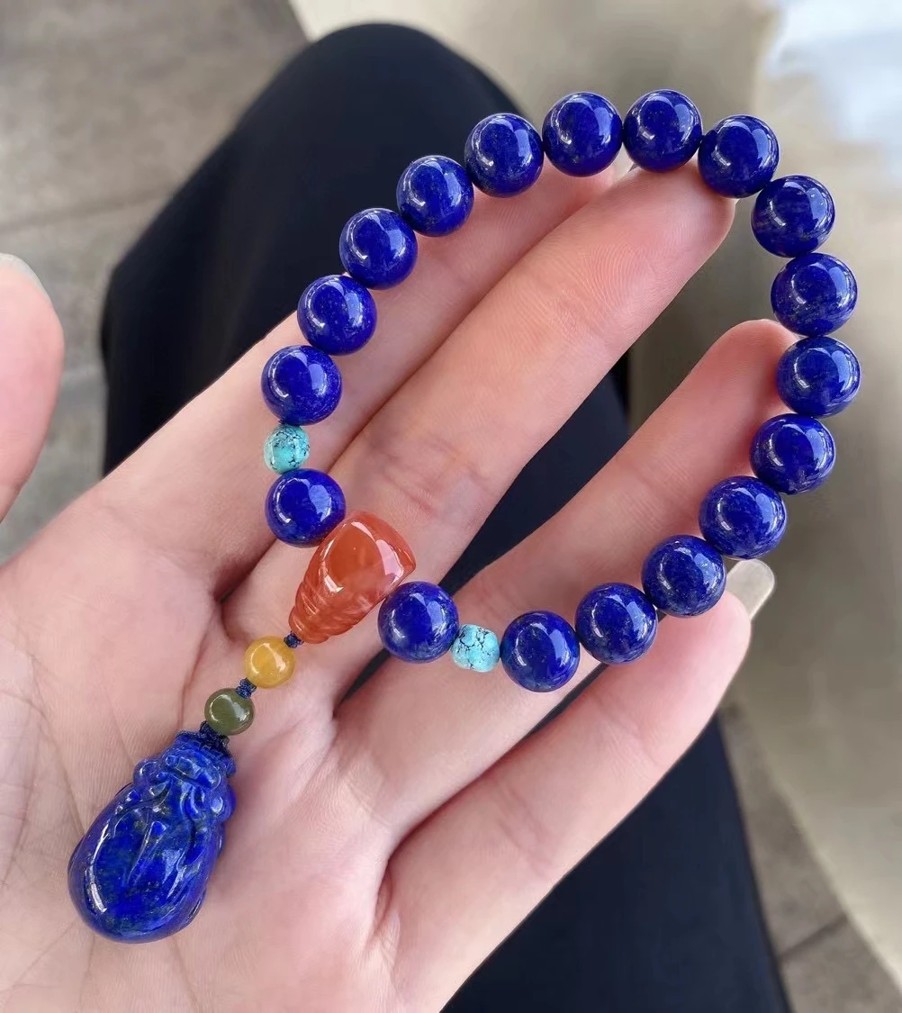 Natural Blue Lapis Lazuli Fashion Bracelet Women Men Pi xiu Pendant Round Beads 9.6mm Lapis Lazuli Bracelet Jewelry AAAAA