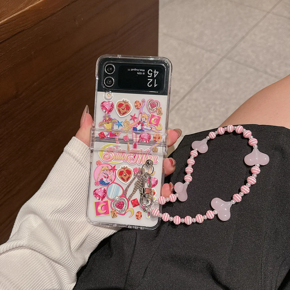 Cute Cartoon Japan Anime Sailor Moon Phone Case For Samsung Galaxy Z Flip 7 Hard PC Back Cover For Z Flip 6 5 4 3 Case